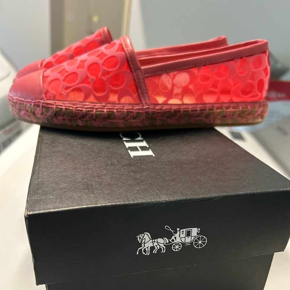 Coach Red Espadrille Slip-Ons with Lace Overlay - Picture 4 of 6